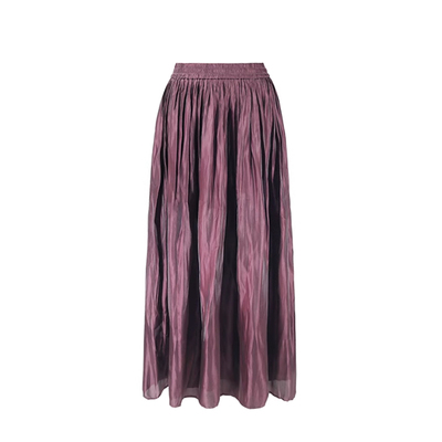 SYT温柔婉约 松弛感飘逸大摆褶皱高腰半身裙女显瘦长款杏色百褶裙