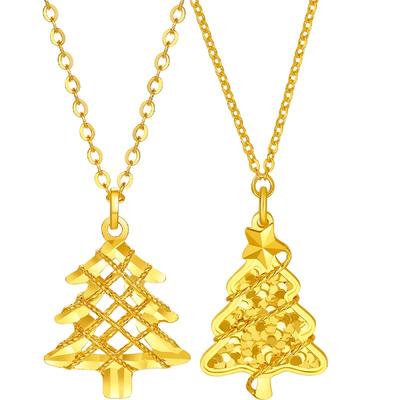 周六福黄金足金计价爆闪圣诞树链坠女款项链新年节新品节日礼物