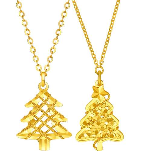 周六福黄金足金计价爆闪圣诞树链坠女款项链新年节新品新年礼物