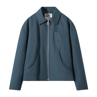 Costful Ro定染孔雀蓝斜纹短款夹克外套弧形分割春季cleanfit上衣