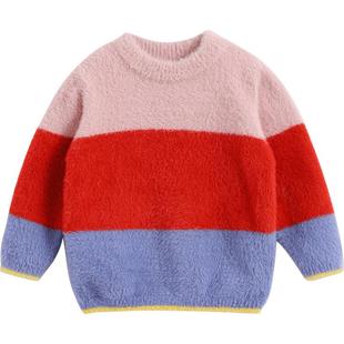 【打折】马克珍妮男女童撞色仿貂毛毛衣秋冬装宝宝毛衫200965