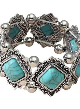 波西米亚绿松石弹力手镯复古