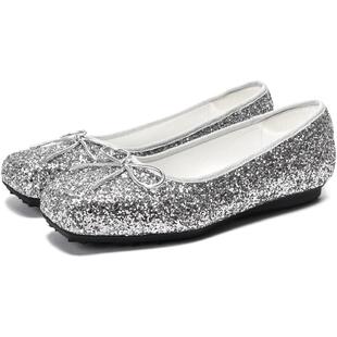 littlegood蝴蝶结芭蕾舞鞋女新款设计感亮晶晶平底小单鞋百搭