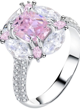 卓蝶心大欧美风镀白金粉钻戒指