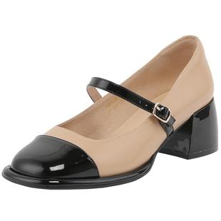 期六中粗跟玛丽珍单鞋春新方头复古小香风优雅女鞋SS31111371