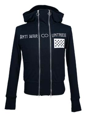 Vinkid(云梯)旗帜双拉链卫衣外套 美式潮流小众嘻哈国潮个性百搭