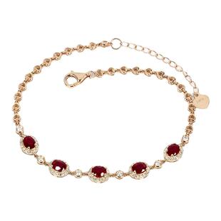 G18K玫瑰金天然鸽血红宝石手链 1克拉正红色镶真钻石彩金手饰女款