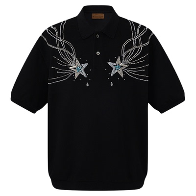 流星亮片POLO百搭宽松T恤