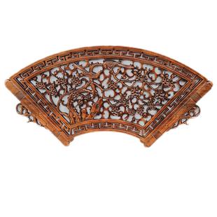 东阳木雕中式花格仿古装饰画实木制工艺品扇形福字镂空雕刻壁挂画