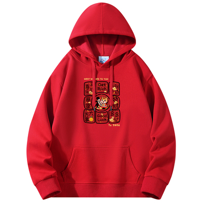 重磅纯棉本命年大红色连帽卫衣潮