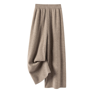 100%纯羊毛阔腿裤针织八分裤女宽腿筒裤高腰宽松羊绒九小个子长裤