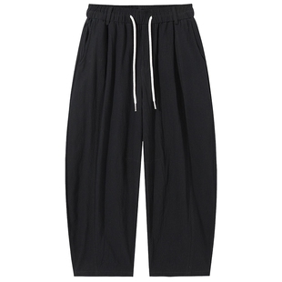 男士黑色纯棉弯刀裤男款2026新款休闲裤春季裤子宽松bf慵懒风长裤