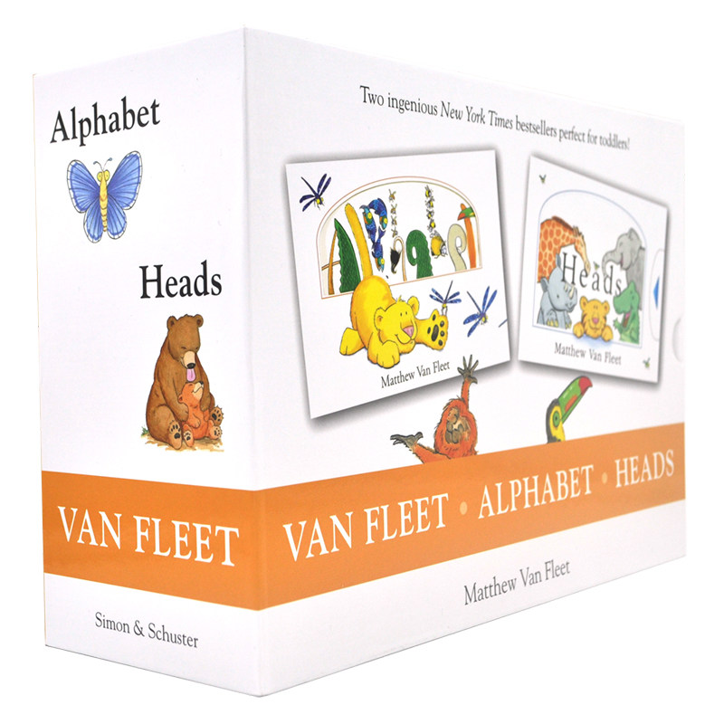 Matthew Van Fleet Alphabet & Heads 字母头部 儿童触摸纸板科普操作书2册 3D趣味益智英语启蒙故事书 英文原版进口图书