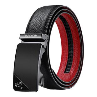 奥康2026新款真皮男士皮带马年本命年红色腰带自动扣头层牛皮裤带