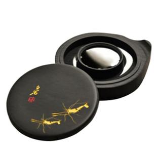 带盖火锅砚砚台双圈原石天然高档歙砚安徽素砚大号毛笔书法绘画练字专用防不干墨墨池手工墨盒罗纹砚砚墨研台