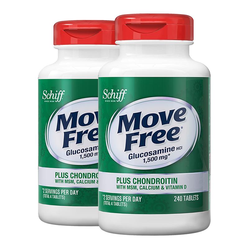 【自营】MoveFree益节五合一氨糖钙骨关节维D补钙240粒*2修护膝盖