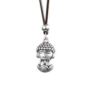 足银999莲花小佛陀纯银大日如来佛祖佛像吊坠男女款复古项链挂件