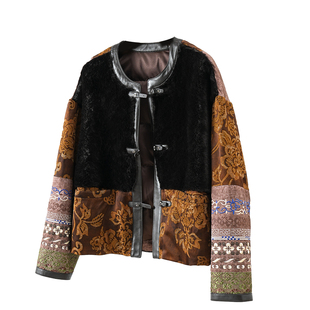 重工刺绣新中式真皮皮草鹅绒服2025秋冬绣花面包服羊羔毛皮毛一体