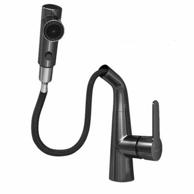 潜水艇面盆抽拉龙头上装式可旋转卫生间冷热水龙头洗脸池洗手盆