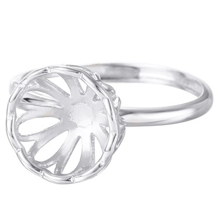 925纯银珍珠戒指空托无孔diy镶嵌圆珠银托活口戒托 圆扁珠7-9.5mm