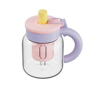 AKS高硼硅玻璃水杯防烫大容量女便携手把吸管杯茶水分离泡茶杯子