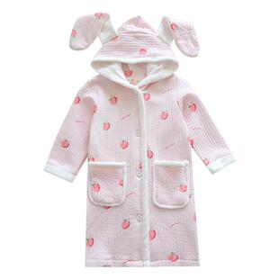 米筱米儿童秋冬纯棉空气层睡袍女童三层夹棉空气棉家居服