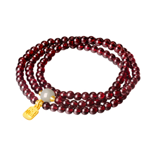 水贝银饰官方旗舰店石榴石合金手串和田玉三圈手链七夕礼物送女友