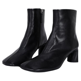 MantenerGran秋冬黑色靴子女粗跟高跟短靴真皮方头瘦瘦靴 MG女鞋