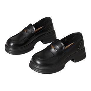 星期六厚度乐福鞋女款2025新款秋季粗跟英伦风小皮鞋百搭黑色单鞋