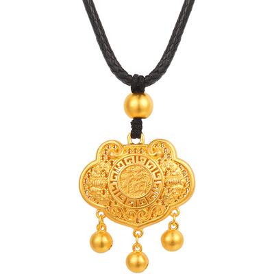 明牌珠宝古法黄金吊坠长命锁