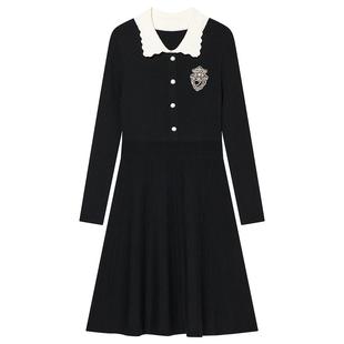 Goodland美地女装女装冬季时尚羊毛时尚减龄小黑裙连衣裙