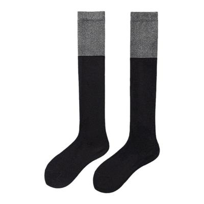 长筒袜子秋冬黑灰拼色
