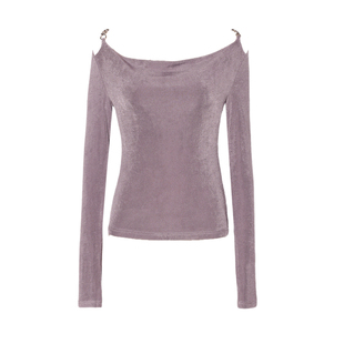DPLAY气质简约紫色小衫女一字肩上衣镂空气质收腰打底衫2026春