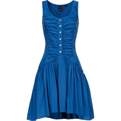 圆领褶皱喇叭短款连衣裙