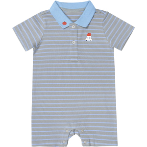 minizone婴儿衣服女婴夏季短袖哈衣条纹男宝宝Polo翻领包屁衣a类