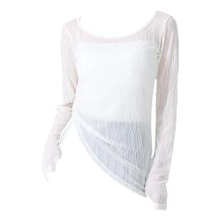 古典舞服装网纱舞蹈侧抽带套指长袖上衣女成人新国风身韵白色纱衣