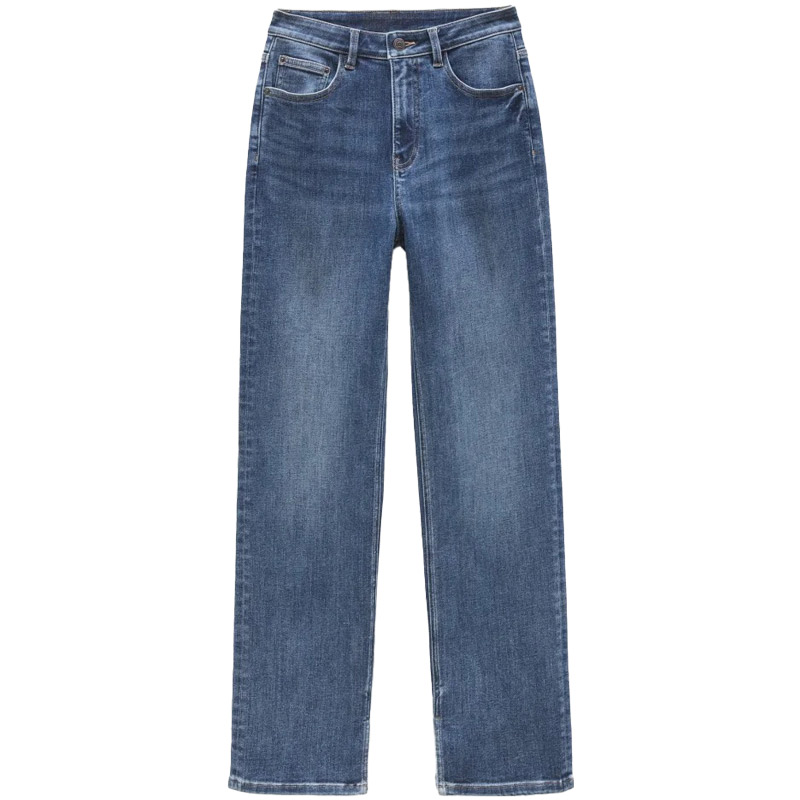 高腰窄版直筒牛仔裤女秋冬2025新款垂感显瘦梨型身材加绒烟管裤子