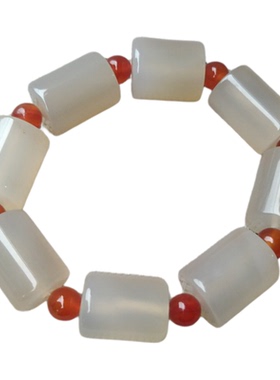 本命年红玛瑙路路通圆柱水晶手链