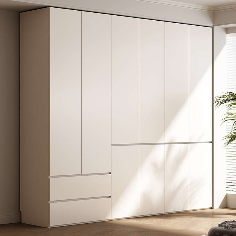 欧松实木衣柜家用卧室现代简约小户型极简奶油风一门到顶衣橱柜子