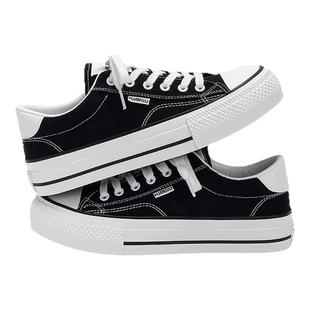 环球黑色帆布鞋男款2025新款秋季厚底鞋子男鞋百搭休闲低帮板鞋潮