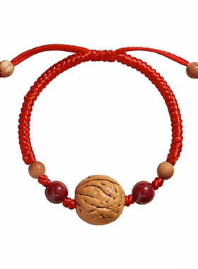 桃核红绳手链朱砂桃木手串宝宝绳
