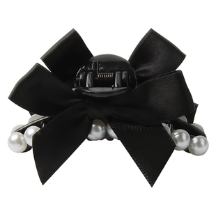 黑色珍珠蝴蝶结小发夹网红高级感前额刘海夹发卡侧边抓夹碎发夹子