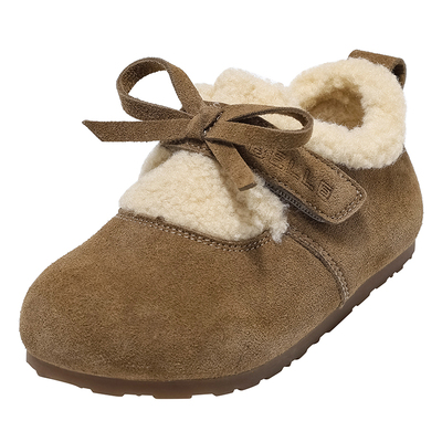 百丽童鞋勃肯鞋2025秋冬女童加绒保暖厚底毛绒棉鞋女孩软底休闲鞋