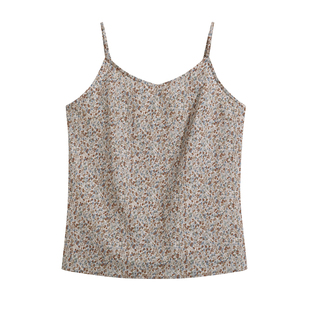 梵高七月夏装新款宽松内搭打底衫碎花森女全棉V领短款小吊带上衣