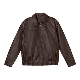 PSO Brand男装女装翻领美式黑色皮衣外套宽松飞行夹克秋冬机车服