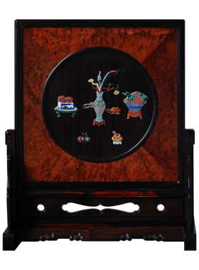 康御红大红酸枝X瘿木清供图插屏