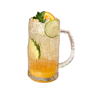 树纹带把手玻璃杯ins风大容量夏季家用喝水杯 啤酒杯果汁杯冷饮杯