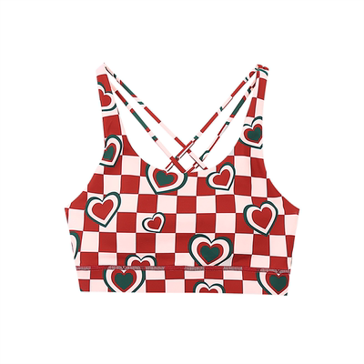 红绿格运动背心可拆卸胸垫