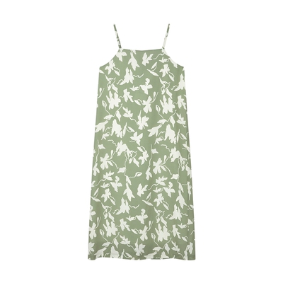 MSLAN可调节带度假风印花吊带裙