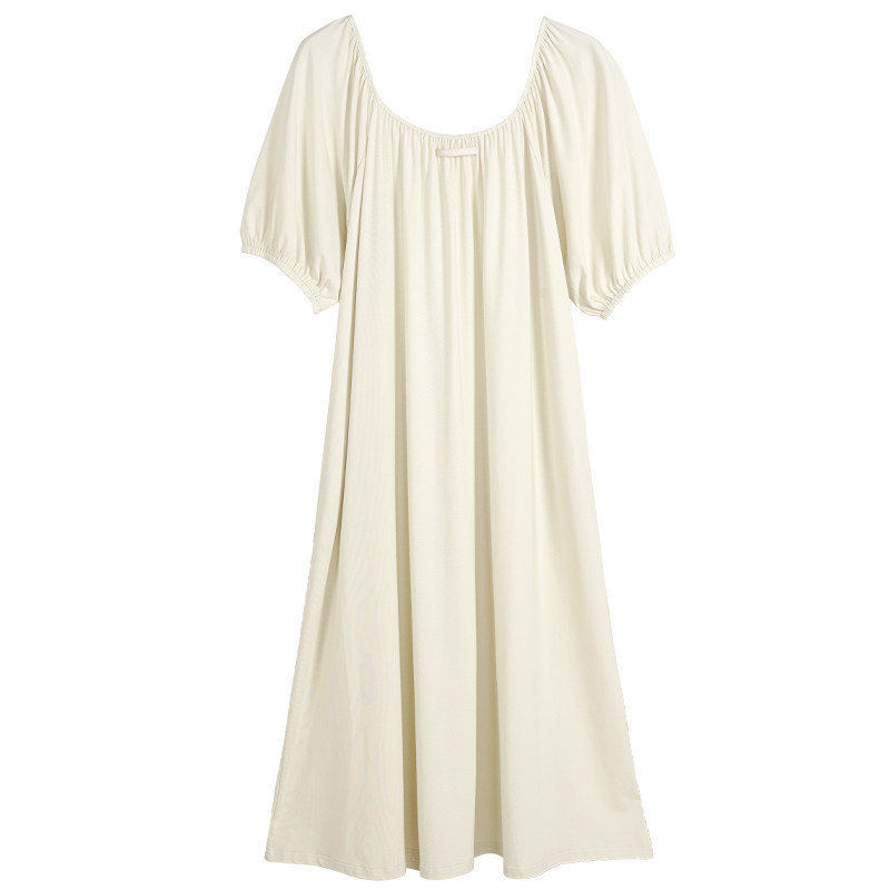 情侣夏季凉感莫代尔棉睡衣女短袖裙纯色